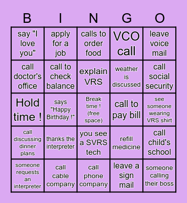 VRS Interpreters Bingo Card