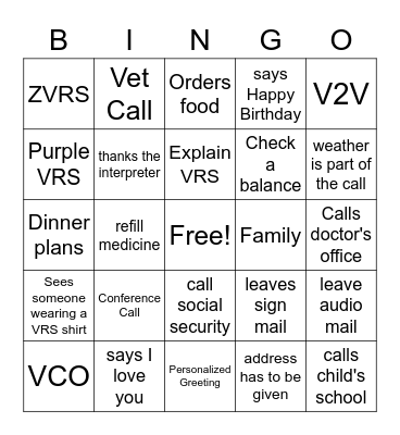 VRS BINGO Card