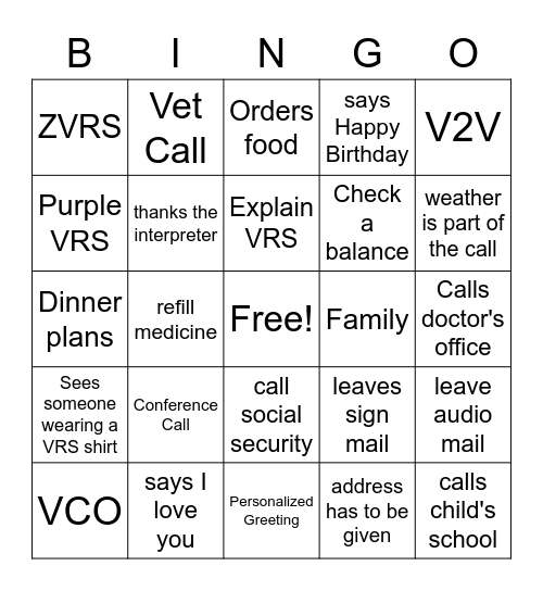 VRS BINGO Card