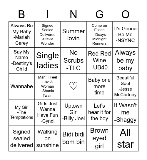 𝑀𝓊𝓈𝒾𝒸𝒶𝓁 Bingo Card