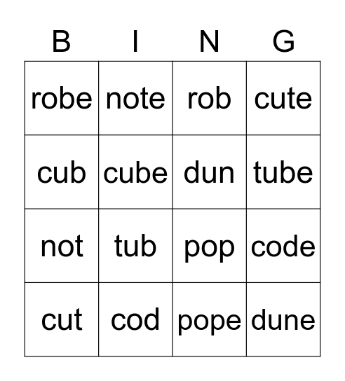 G4 U3-4 Phonics Bingo Card