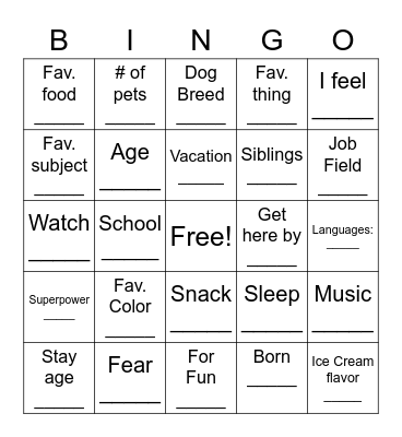 ICEBREAKER Bingo Card