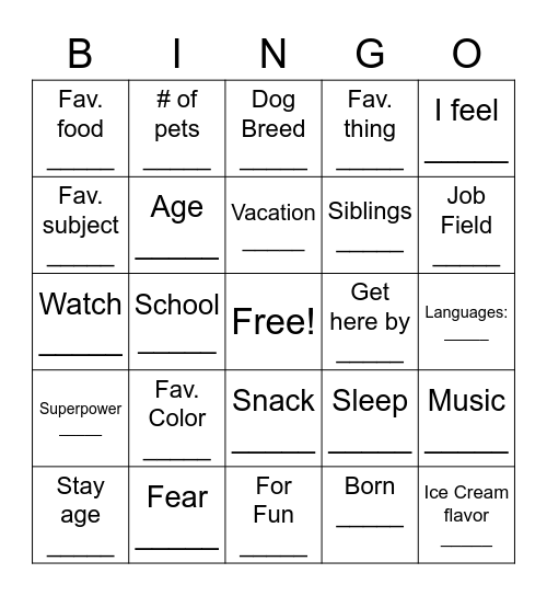 ICEBREAKER Bingo Card