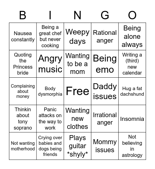 AHHHH Bingo Card