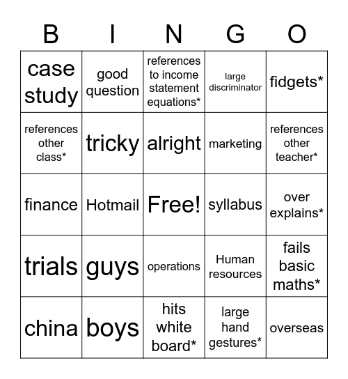 Untitled Bingo Card