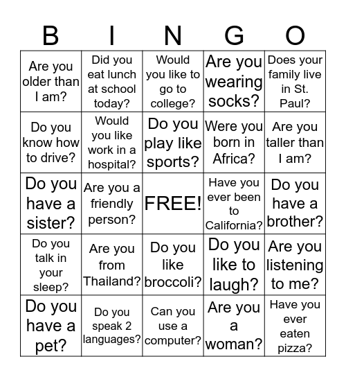 Mingle Bingo! Bingo Card