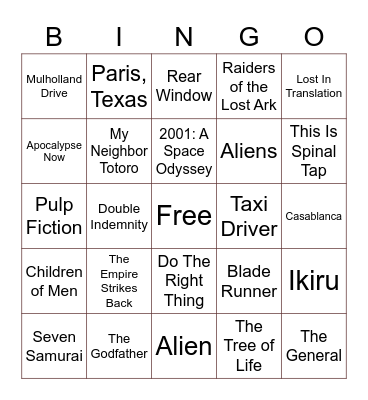 My Favorite Movies Bingo Card