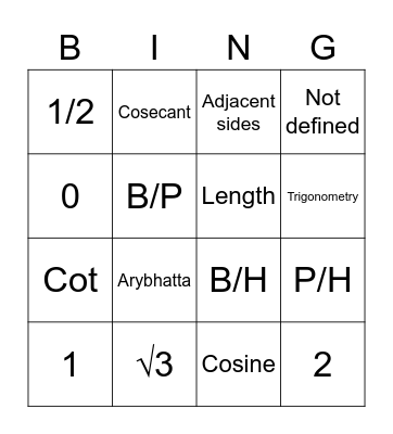 Trigonometry Bingo Card