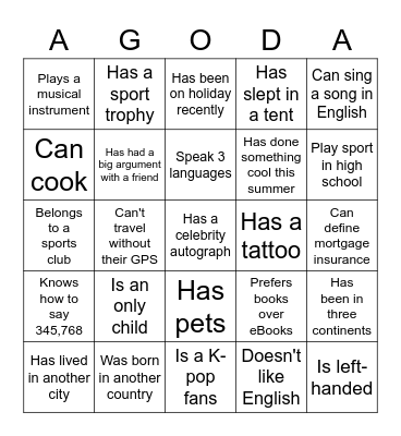 Break Out Room Bingo Card