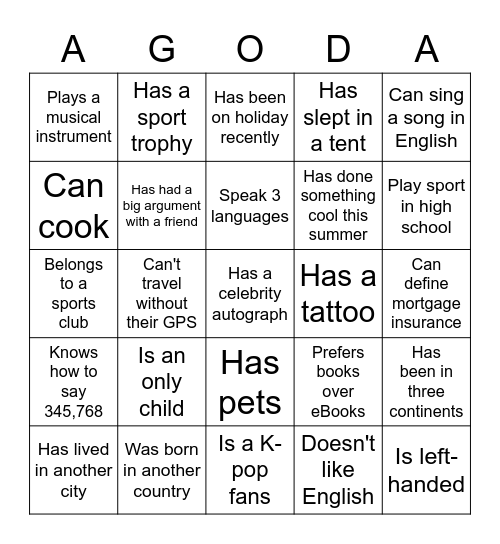 Break Out Room Bingo Card