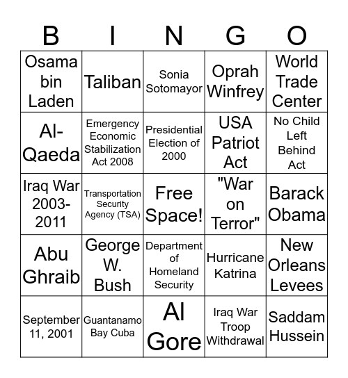 Jarrett CH 16 - 2001-Present Bingo Card