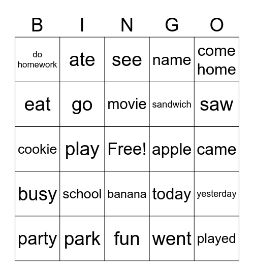 Unit 7 words Bingo Card