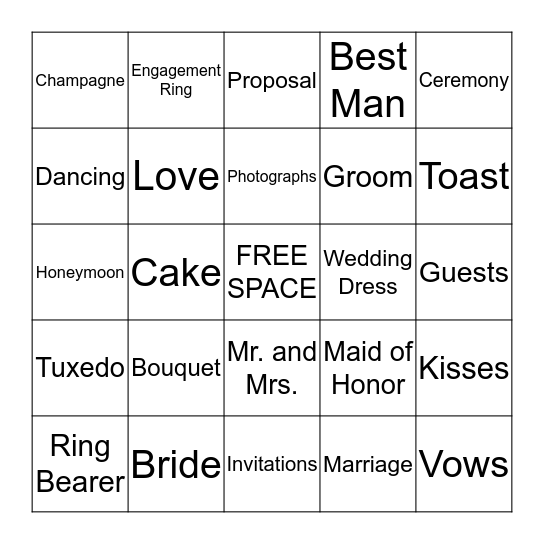 Wedding Shower Bingo Card