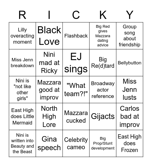 HSMTMTS, Season 2, Episode 6 Bingo Card