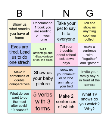 高一禮線上班會 May 21, 2021 Bingo Card