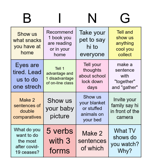 高一禮線上班會 May 21, 2021 Bingo Card