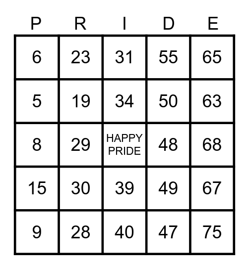 Number Bingo 1-75 Bingo Card