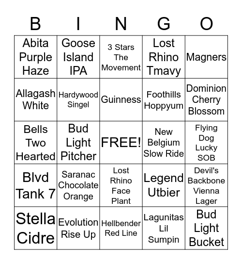 Mellow Beer BINGO Card