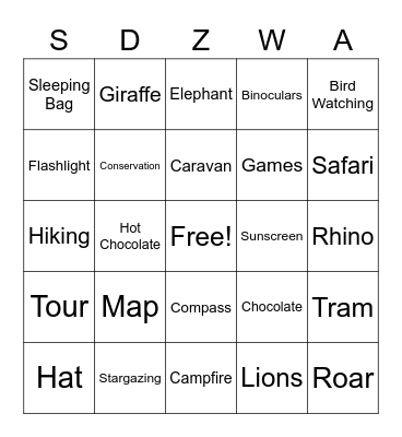 Roar and Snore Bingo Card