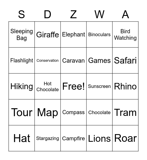 Roar and Snore Bingo Card