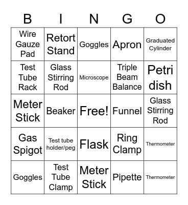 Lab Equipment Bingo Card