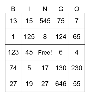 Fun Bingo! Bingo Card