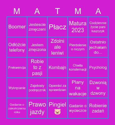 Matematyka Bingo Card