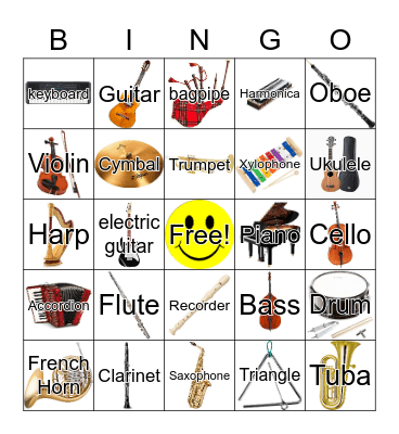 Music Instrument Bingo-Look 4 Bingo Card