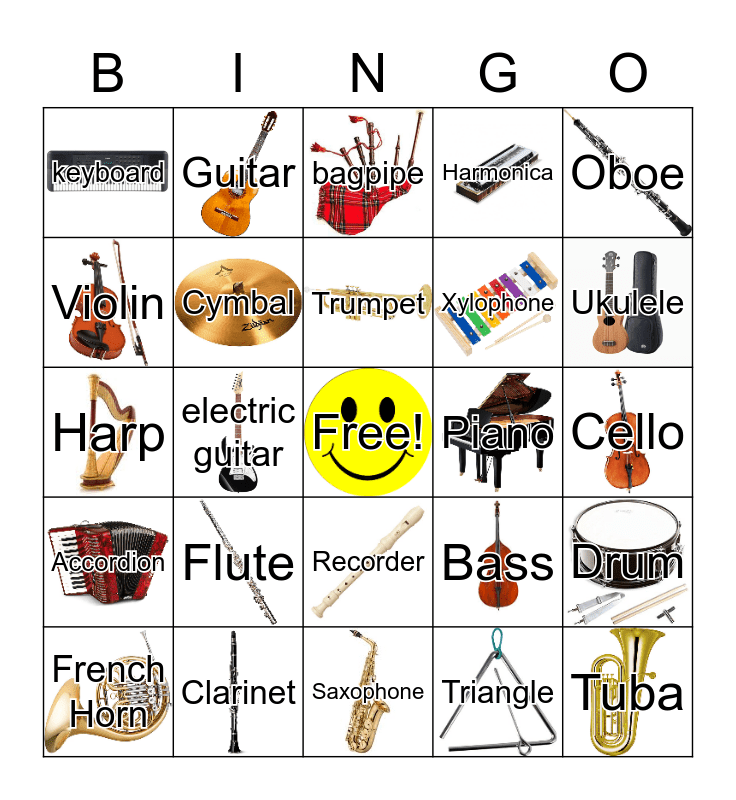 Music Instrument Bingo-Look 4 Bingo Card