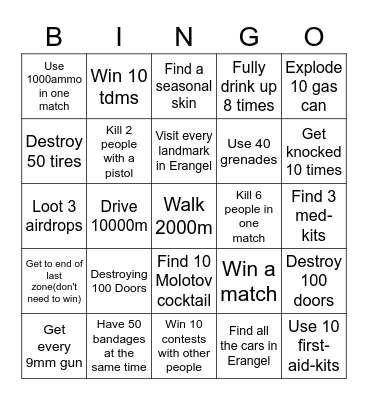 Pubg Bingo Card