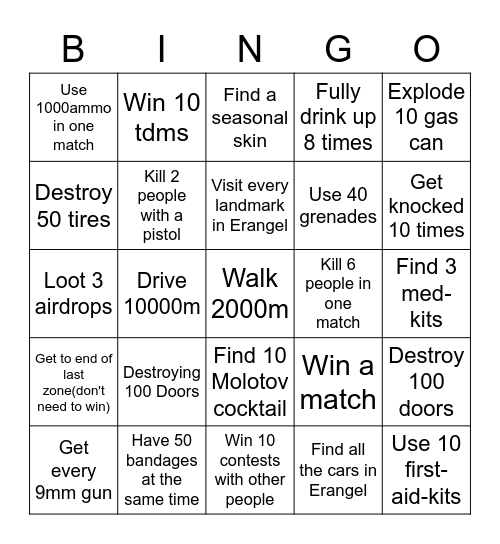 Pubg Bingo Card