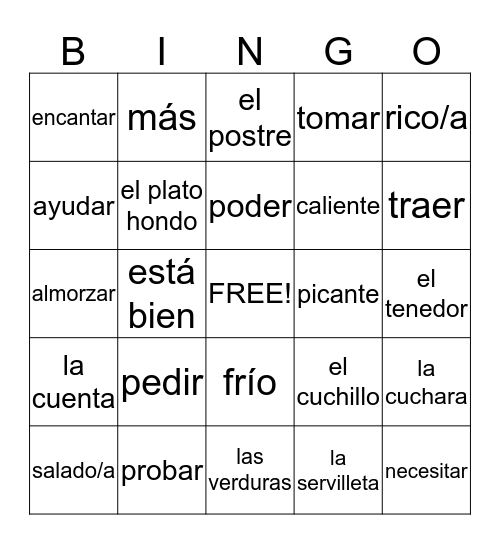 En un restaurante Bingo Card