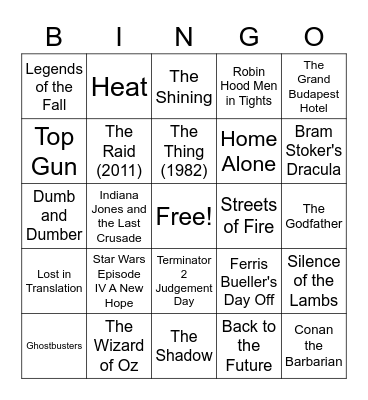 Favorite Movies Bingo Card