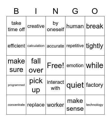 Unit 08 – Robots Replacing Human Workers Bingo Card