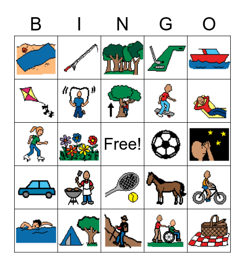 Outdoor activities Boardmaker Bingo Card