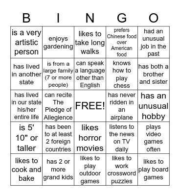 PEOPLE  BINGO Card