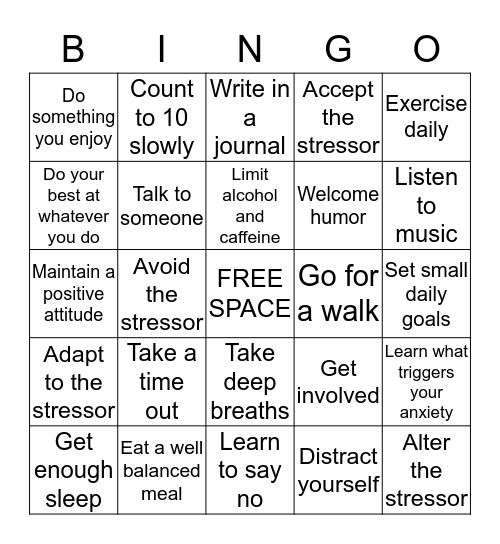 Effective Ways to Reduce Stress & Anxiety Bingo Card
