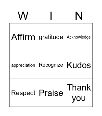 Recognition Bingo Card