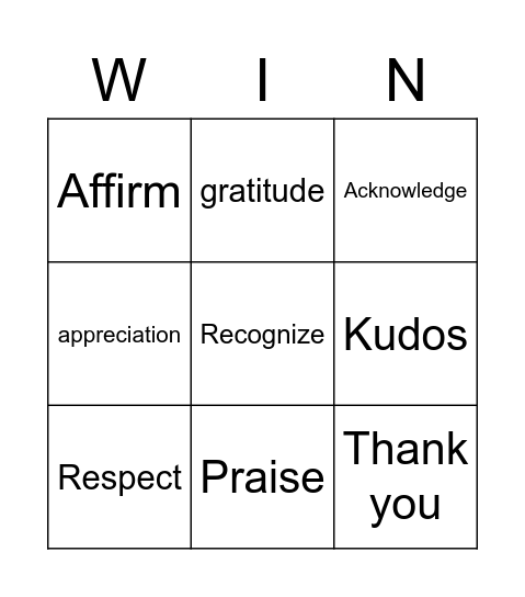 Recognition Bingo Card