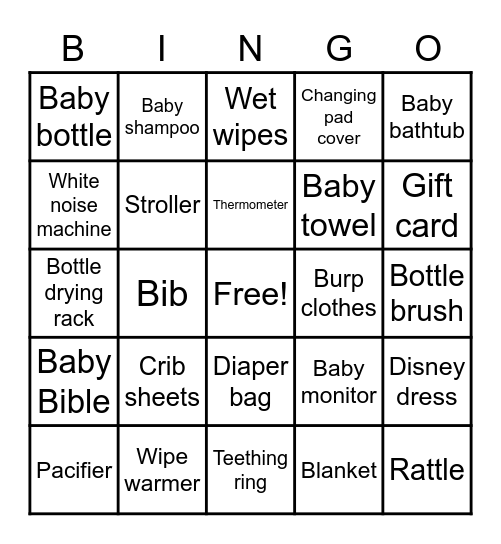 Izabelle’s Baby Shower Bingo Card