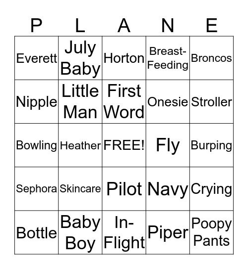 Horton Airlines Plane Bingo Card