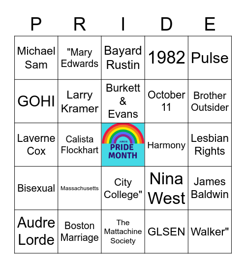 PRIDE BINGO Card