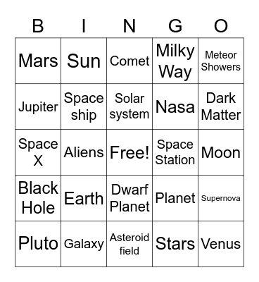 Space Themed Bingo Card