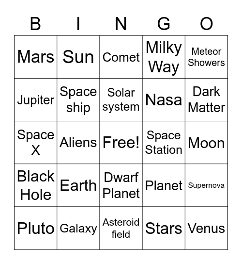 Space Themed Bingo Card