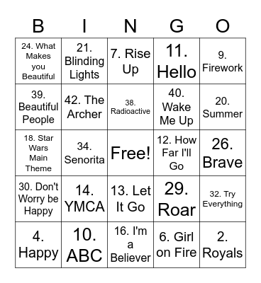 Music Bingo! Bingo Card