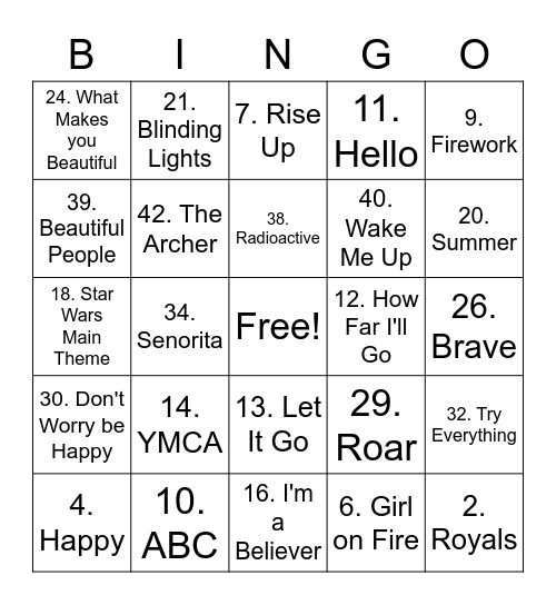 Music Bingo! Bingo Card