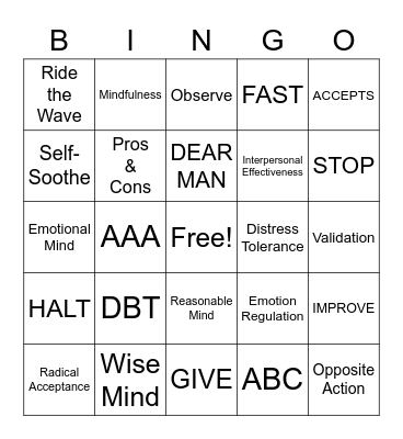 DBT Bingo Card