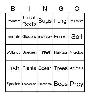 Biodiversity Bingo Card