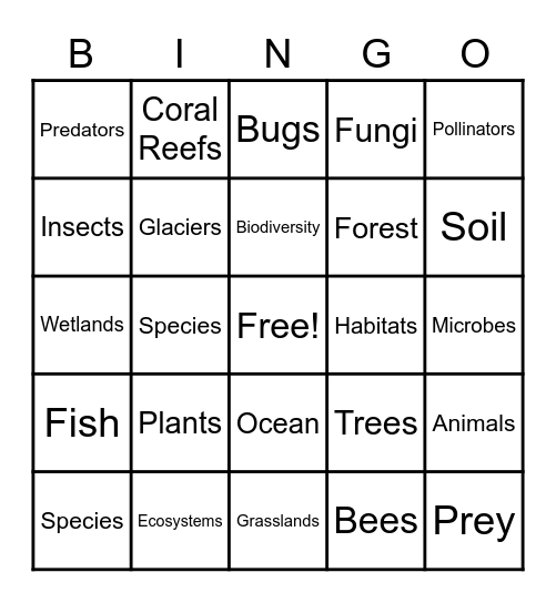 Biodiversity Bingo Card