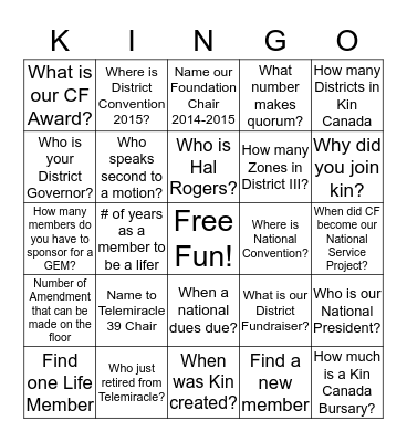 Zone A Spring Conference Bingo Card